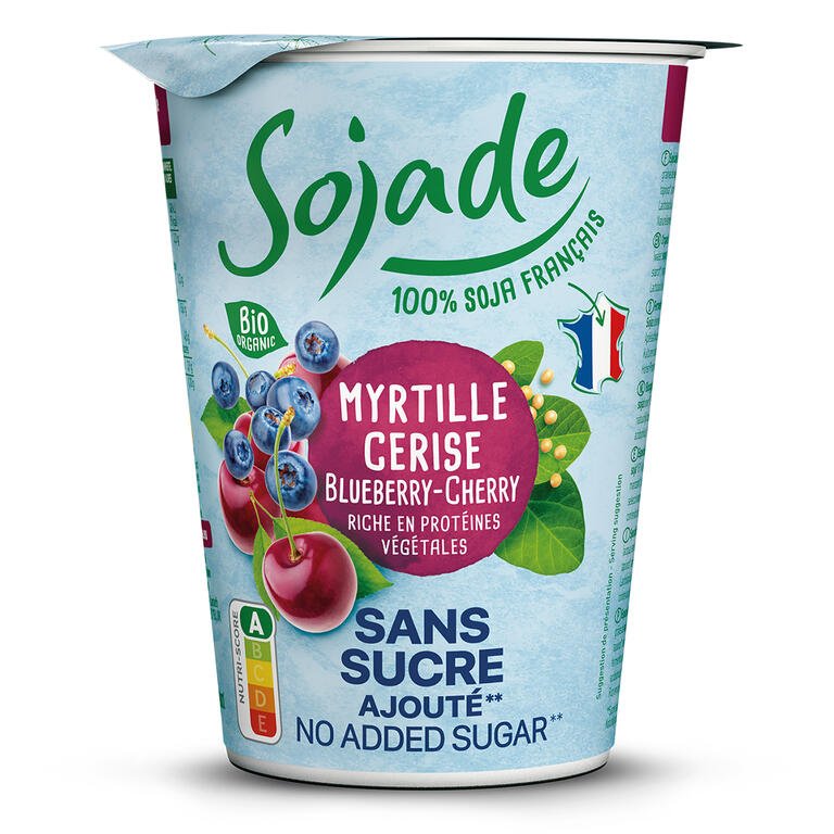 postre vegetal de soja de nabius i cirera sense sucre 400 g Sojade