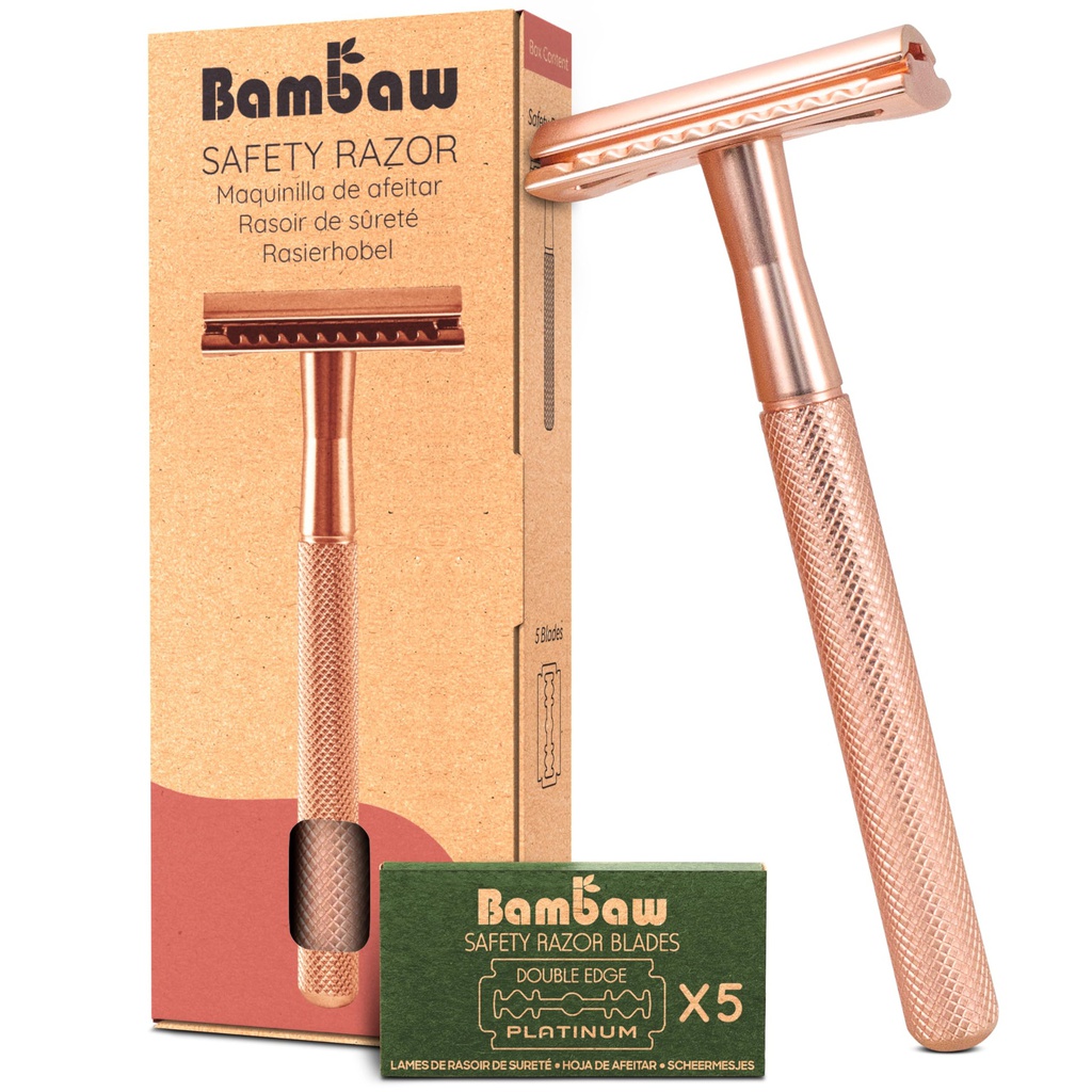 ganiveta d'afeitar d'acer inoxidable Bambaw (rosa)