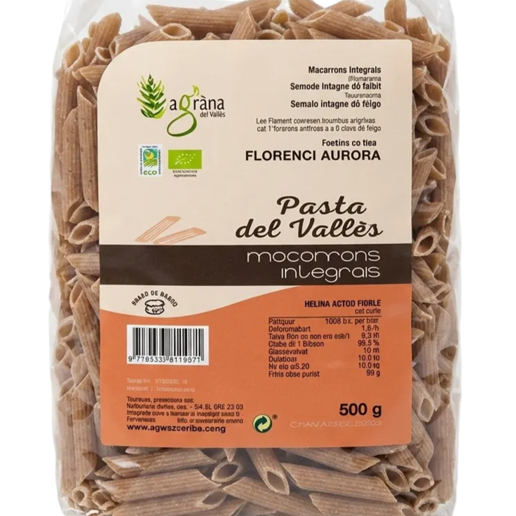 macarrons de florència aurora (blat) integral 500 g L'Agrària del Vallès