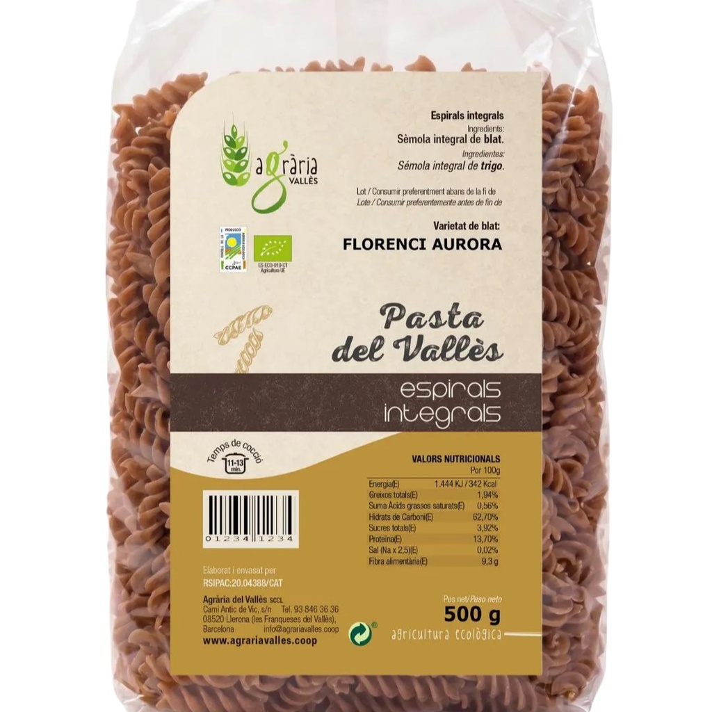 espirals de florència aurora (blat) integral 500 g L'Agrària del Vallès