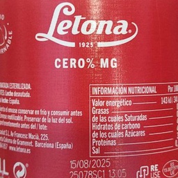 [2219] llet de vaca DESNATADA 1 l Letona no eco, envàs retornable