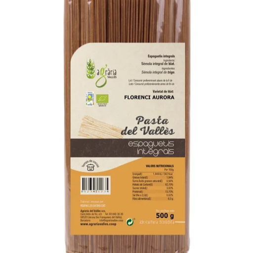 [2438] espaguetis de florència aurora (blat) integral 500 g L'Agrària del Vallès