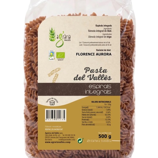 [2439] espirals de florència aurora (blat) integral 500 g L'Agrària del Vallès
